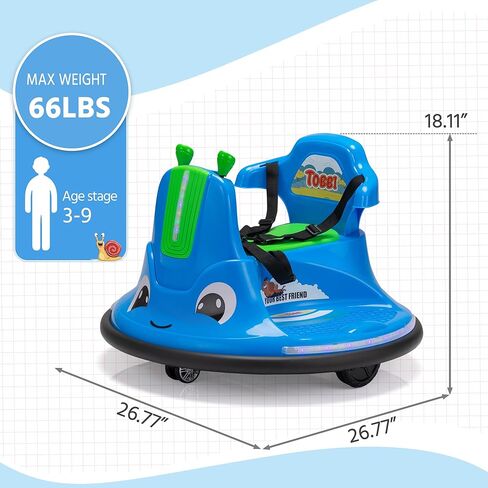 TOBBI Toddlers Bumper Car, 12v Baby Electric Ride On Snail Shape Toy with Remote Control/Children DIY Funny Stickers/360 Degree Spin for Kids of Ages 1.5-9 (Purper) in Kuwait