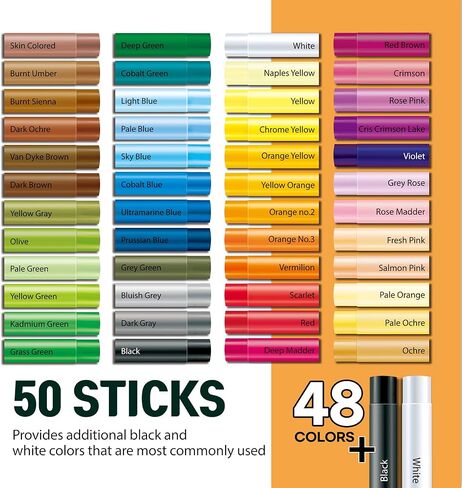 مجموعة ألوان الباستيل الزيتية الناعمة HA SHI (50 عصا، 48 لونًا) لوازم فنية للفنانين، عصا الرسم الزيتي للمعرض، مجموعة الفصل الدراسي، أقلام تلوين زيتية احترافية، مثالية للفنانين المحترفين in Kuwait
