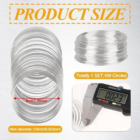 100 Loop Memory Wire for Bracelet Making, Memory Wire for Jewelry Making, Bracelet Wire for Beads, Memory Steel Wire Silver Jewelry Memory Beading Wire for DIY Crafts Making in Saudi Arabia
