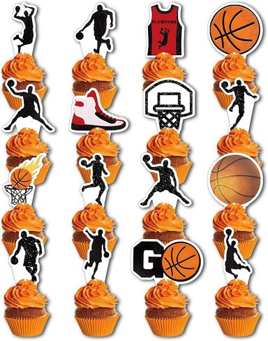 32Pcs Basketball Cupcake Toppers Star Players Basketball Backboard Slam Dunk Basketball Apparel Cupcake Picks for Baby Shower Kids Basketball Theme Birthday Party Decorations Supplies in Saudi Arabia