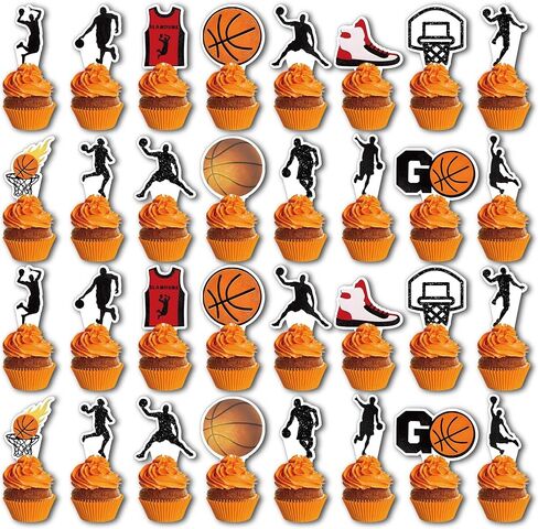 32Pcs Basketball Cupcake Toppers Star Players Basketball Backboard Slam Dunk Basketball Apparel Cupcake Picks for Baby Shower Kids Basketball Theme Birthday Party Decorations Supplies in Saudi Arabia