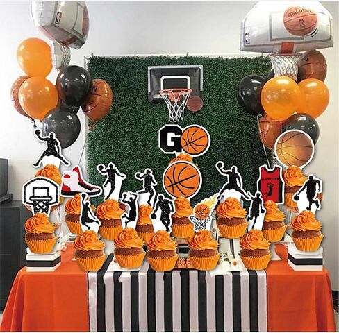 32Pcs Basketball Cupcake Toppers Star Players Basketball Backboard Slam Dunk Basketball Apparel Cupcake Picks for Baby Shower Kids Basketball Theme Birthday Party Decorations Supplies in Saudi Arabia