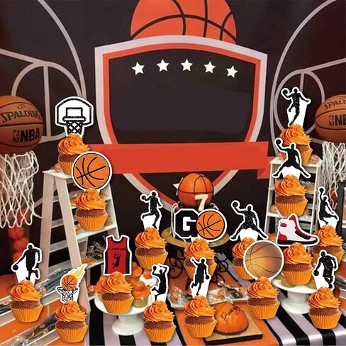32Pcs Basketball Cupcake Toppers Star Players Basketball Backboard Slam Dunk Basketball Apparel Cupcake Picks for Baby Shower Kids Basketball Theme Birthday Party Decorations Supplies in Saudi Arabia