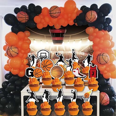 32Pcs Basketball Cupcake Toppers Star Players Basketball Backboard Slam Dunk Basketball Apparel Cupcake Picks for Baby Shower Kids Basketball Theme Birthday Party Decorations Supplies in Saudi Arabia