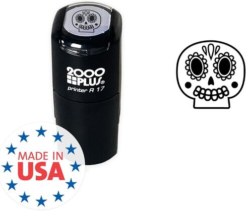 Sugar Skull Stamp / 2000 Plus Self Inking Teacher Stamper / 9/16" Candy Skull Halloween Black Imprint/Planner Worksheet Stamp in Saudi Arabia