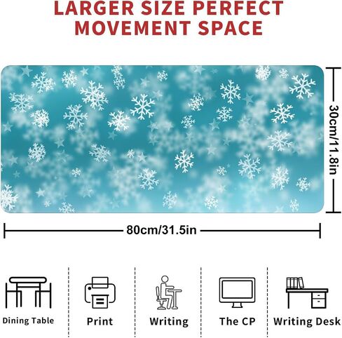 Christmas Gaming Mouse Pad,XL Snowflake Xmas Extended Large Mat Mousepad Desk Pad Rubber Base Stitched Edge Winter Holiday Long Keyboard Pad for Computer, 31.5X 11.8 Inch in Saudi Arabia