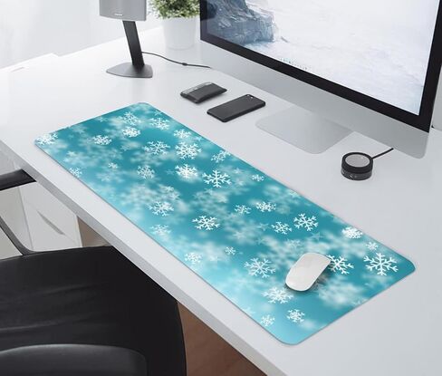 Christmas Gaming Mouse Pad,XL Snowflake Xmas Extended Large Mat Mousepad Desk Pad Rubber Base Stitched Edge Winter Holiday Long Keyboard Pad for Computer, 31.5X 11.8 Inch in Saudi Arabia