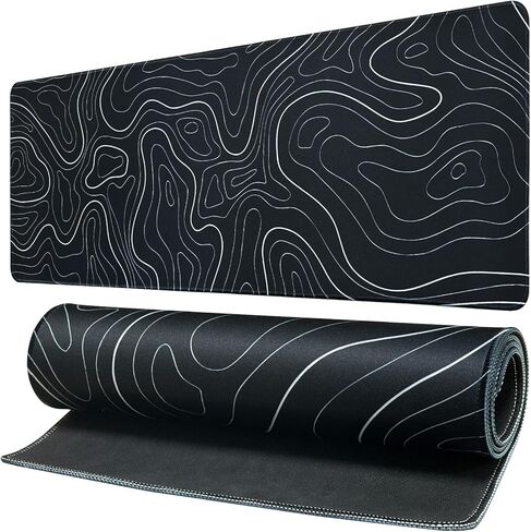 Large Gaming Mouse Pad Topographic Contour Pattern Extended Desk Mat 3mm Thick 31.5 x 11.8 in Long Non-Slip Mousepad with Stitched Edges XL Keyboard Pad Mouse Mat Home Office, Black in Saudi Arabia
