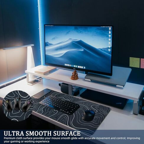 Large Gaming Mouse Pad Topographic Contour Pattern Extended Desk Mat 3mm Thick 31.5 x 11.8 in Long Non-Slip Mousepad with Stitched Edges XL Keyboard Pad Mouse Mat Home Office, Black in Saudi Arabia