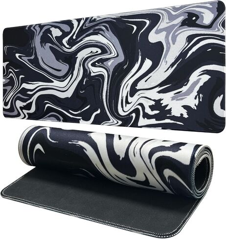 Large Gaming Mouse Pad Topographic Contour Pattern Extended Desk Mat 3mm Thick 31.5 x 11.8 in Long Non-Slip Mousepad with Stitched Edges XL Keyboard Pad Mouse Mat Home Office, Black in Saudi Arabia