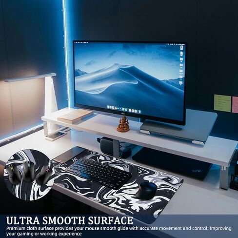 Large Gaming Mouse Pad Topographic Contour Pattern Extended Desk Mat 3mm Thick 31.5 x 11.8 in Long Non-Slip Mousepad with Stitched Edges XL Keyboard Pad Mouse Mat Home Office, Black in Saudi Arabia