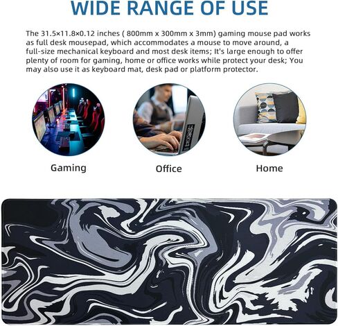 Large Gaming Mouse Pad Topographic Contour Pattern Extended Desk Mat 3mm Thick 31.5 x 11.8 in Long Non-Slip Mousepad with Stitched Edges XL Keyboard Pad Mouse Mat Home Office, Black in Saudi Arabia