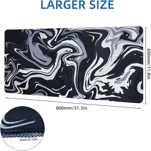 Large Gaming Mouse Pad Topographic Contour Pattern Extended Desk Mat 3mm Thick 31.5 x 11.8 in Long Non-Slip Mousepad with Stitched Edges XL Keyboard Pad Mouse Mat Home Office, Black in Saudi Arabia