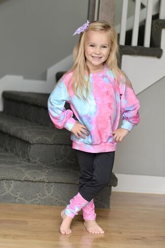Arshiner Toddler Girls Clothes 2 Piece Outfit Sweatshirt Patchwork Leggings | Casual Clothing Sets Roundneck Long Sleeve Tops Fall Winter Sweatsuits in Saudi Arabia