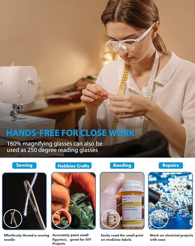 OKH 160% Magnifying Glasses, Flip Up Down Lens, Hands-Free Magnifier Eyeglasses for Close Work, Reading, Sewing, Jewelry Making, Craft, Hobby, Painting in Kuwait