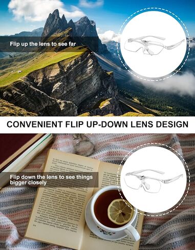 OKH 160% Magnifying Glasses, Flip Up Down Lens, Hands-Free Magnifier Eyeglasses for Close Work, Reading, Sewing, Jewelry Making, Craft, Hobby, Painting in Kuwait