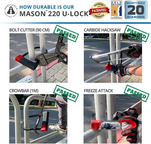 SeatyLock Mason Bike U Lock - Patented Heavy Duty Anti Theft Diamond Security Bicycle Lock - Super Wide Safety Master Tool ULock with Keys for Electric Bikes Scooters and Motorcycles (8.66 Inch) in Saudi Arabia