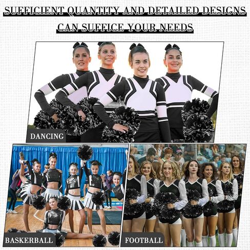 Hanaive 3 Pcs Cheerleading Pom Poms and Large Cheerleader Hair Bow for Girl Metallic Cheer Pom Poms for Teen Dance in Kuwait