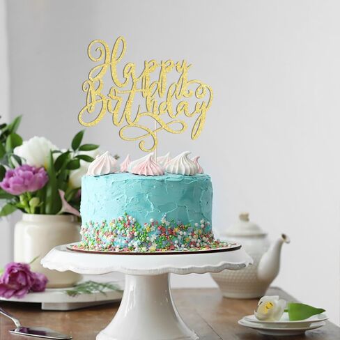 1 PCS Happy Birthday Cake Topper Birthday Party Supplies for Anniversary Celebrating Happy Birthday Party Cake Decorations Supplies (gold) in Kuwait