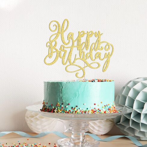 1 PCS Happy Birthday Cake Topper Birthday Party Supplies for Anniversary Celebrating Happy Birthday Party Cake Decorations Supplies (gold) in Kuwait