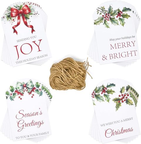 100 Count Christmas Gift Tags with Ribbon Tie Strings 4 Design Greenery Personalized Name Tag Labels Write to & from for Gifts Bags Wrapping Presents in Saudi Arabia
