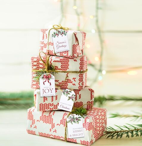 100 Count Christmas Gift Tags with Ribbon Tie Strings 4 Design Greenery Personalized Name Tag Labels Write to & from for Gifts Bags Wrapping Presents in Saudi Arabia