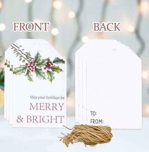 100 Count Christmas Gift Tags with Ribbon Tie Strings 4 Design Greenery Personalized Name Tag Labels Write to & from for Gifts Bags Wrapping Presents in Saudi Arabia