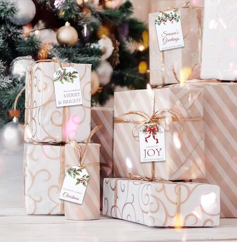 100 Count Christmas Gift Tags with Ribbon Tie Strings 4 Design Greenery Personalized Name Tag Labels Write to & from for Gifts Bags Wrapping Presents in Saudi Arabia