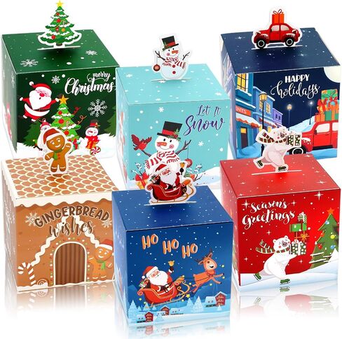 Whaline Christmas Treat Box Xmas Tree Gift Boxes Snowman Gingerbread Candy Goodie Square Paper Boxes for Holiday Birthday Party Gift Wrapping Decor, 24Pcs in Saudi Arabia