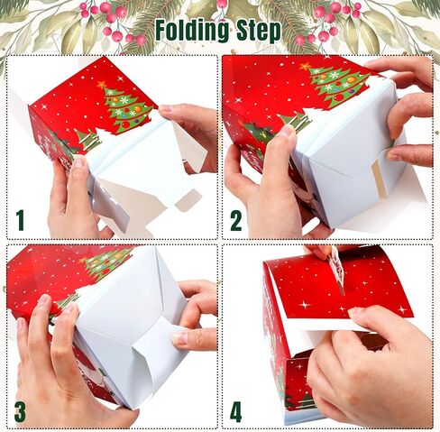 Whaline Christmas Treat Box Xmas Tree Gift Boxes Snowman Gingerbread Candy Goodie Square Paper Boxes for Holiday Birthday Party Gift Wrapping Decor, 24Pcs in Saudi Arabia