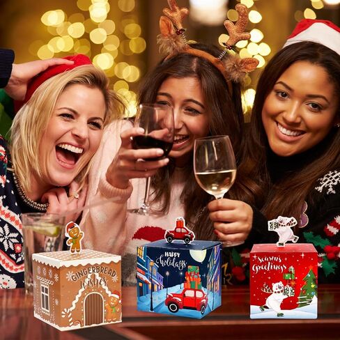 Whaline Christmas Treat Box Xmas Tree Gift Boxes Snowman Gingerbread Candy Goodie Square Paper Boxes for Holiday Birthday Party Gift Wrapping Decor, 24Pcs in Saudi Arabia
