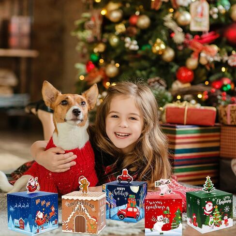 Whaline Christmas Treat Box Xmas Tree Gift Boxes Snowman Gingerbread Candy Goodie Square Paper Boxes for Holiday Birthday Party Gift Wrapping Decor, 24Pcs in Saudi Arabia