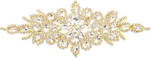 uxcell Crystal Rhinestone Applique, Sew on Applique Wedding Dress Decoration for Women DIY Prom Ceremony Party, AB, Silver, 1 PCS in Saudi Arabia
