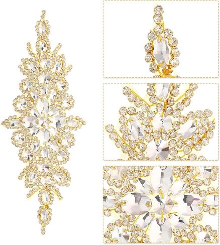 uxcell Crystal Rhinestone Applique, Sew on Applique Wedding Dress Decoration for Women DIY Prom Ceremony Party, AB, Silver, 1 PCS in Saudi Arabia