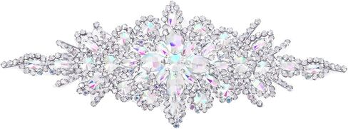 uxcell Crystal Rhinestone Applique, Sew on Applique Wedding Dress Decoration for Women DIY Prom Ceremony Party, AB, Silver, 1 PCS in Saudi Arabia