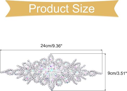 uxcell Crystal Rhinestone Applique, Sew on Applique Wedding Dress Decoration for Women DIY Prom Ceremony Party, AB, Silver, 1 PCS in Saudi Arabia