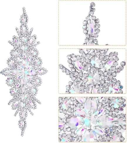 uxcell Crystal Rhinestone Applique, Sew on Applique Wedding Dress Decoration for Women DIY Prom Ceremony Party, AB, Silver, 1 PCS in Saudi Arabia