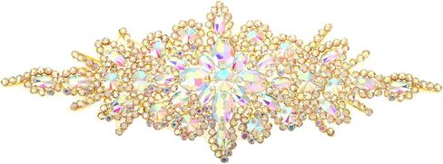 uxcell Crystal Rhinestone Applique, Sew on Applique Wedding Dress Decoration for Women DIY Prom Ceremony Party, AB, Silver, 1 PCS in Kuwait