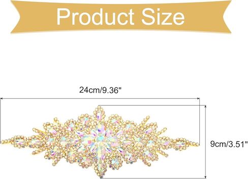 uxcell Crystal Rhinestone Applique, Sew on Applique Wedding Dress Decoration for Women DIY Prom Ceremony Party, AB, Silver, 1 PCS in Kuwait