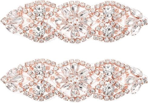 uxcell Crystal Rhinestone Applique, Sew on Applique Wedding Dress Belt Decoration for Women DIY Accessories Prom Ceremony Wedding Party Rose Gold, 2 PCS in Saudi Arabia