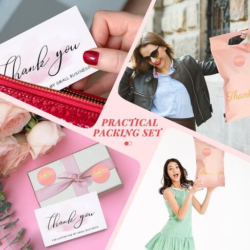 ReliThick 200 Pcs Poly Mailers 10x13 Inches Pink Shipping Bags with 200 Thank You Cards and 500 Sticker Thank You Self Adhesive Packaging Bags Mailing Envelopes with Handle for Small Business in Saudi Arabia
