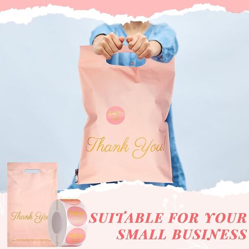 ReliThick 200 Pcs Poly Mailers 10x13 Inches Pink Shipping Bags with 200 Thank You Cards and 500 Sticker Thank You Self Adhesive Packaging Bags Mailing Envelopes with Handle for Small Business in Saudi Arabia