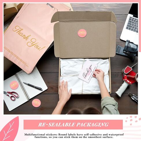 ReliThick 200 Pcs Poly Mailers 10x13 Inches Pink Shipping Bags with 200 Thank You Cards and 500 Sticker Thank You Self Adhesive Packaging Bags Mailing Envelopes with Handle for Small Business in Saudi Arabia