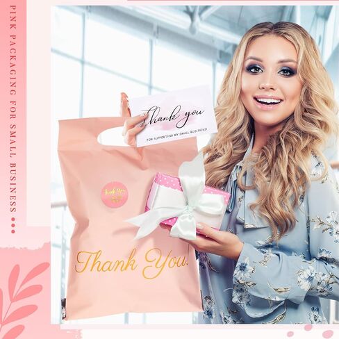 ReliThick 200 Pcs Poly Mailers 10x13 Inches Pink Shipping Bags with 200 Thank You Cards and 500 Sticker Thank You Self Adhesive Packaging Bags Mailing Envelopes with Handle for Small Business in Saudi Arabia