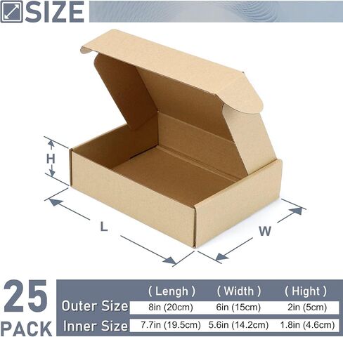 Flamorrow 25Pack 8 x 6 x 2 Inch Shipping Boxes, Small Corrugated Cardboard Box, Packaging Boxes for Gift Wrapping, Mailer, Small Business, Brown in Kuwait
