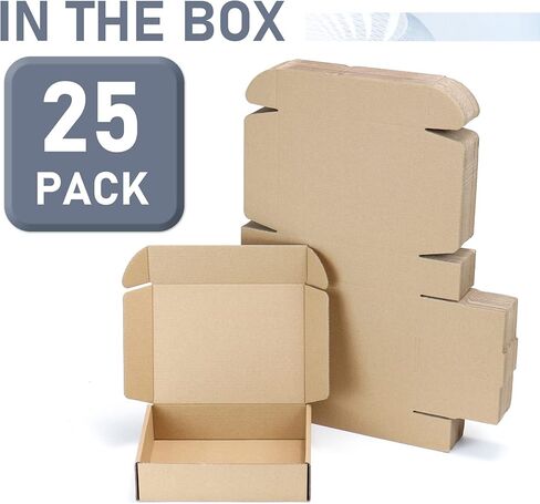 Flamorrow 25Pack 8 x 6 x 2 Inch Shipping Boxes, Small Corrugated Cardboard Box, Packaging Boxes for Gift Wrapping, Mailer, Small Business, Brown in Kuwait