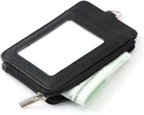 Badge Holder-Genuine Leather ID Badge Holder with Zipper Pocket and Nylon Lanyard – Perfect for Badges, Cards, and More in Saudi Arabia
