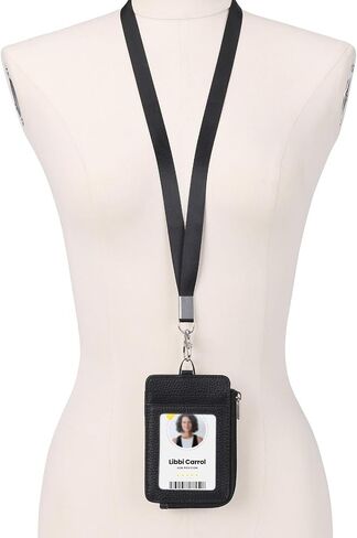 Badge Holder-Genuine Leather ID Badge Holder with Zipper Pocket and Nylon Lanyard – Perfect for Badges, Cards, and More in Saudi Arabia