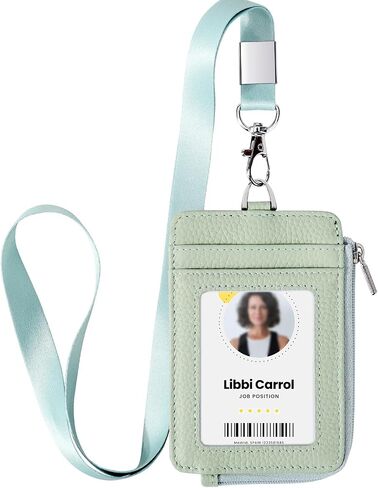 Badge Holder-Genuine Leather ID Badge Holder with Zipper Pocket and Nylon Lanyard – Perfect for Badges, Cards, and More in Saudi Arabia