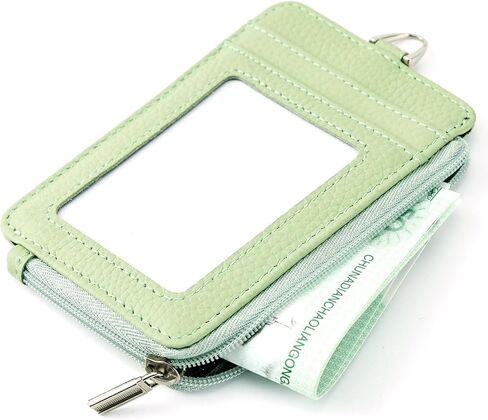 Badge Holder-Genuine Leather ID Badge Holder with Zipper Pocket and Nylon Lanyard – Perfect for Badges, Cards, and More in Saudi Arabia